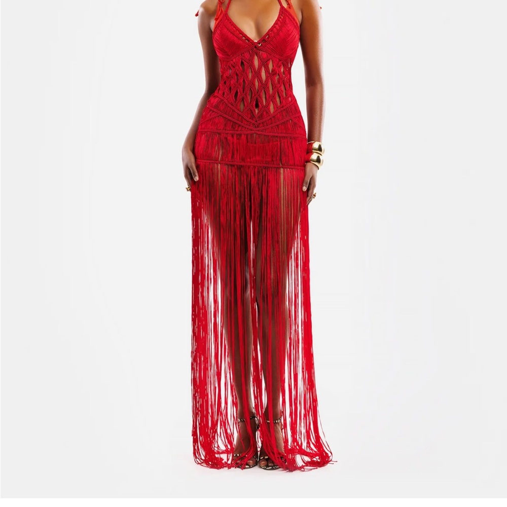 Hanifa Vibrant Red Fringe Dress